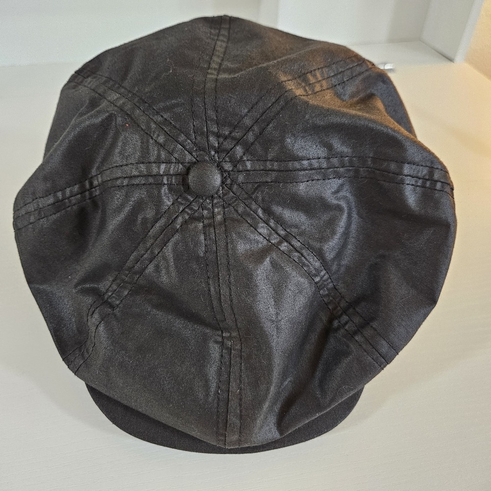 Vintage Black Coated Satin Newsboy Baker Boy Cap USA Made Union Tag Large